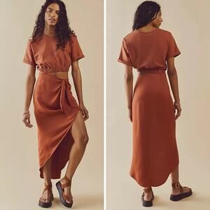 Free People Rae Maxi Dress Size M Sienna Asymmetrical Cutout Tie Waist